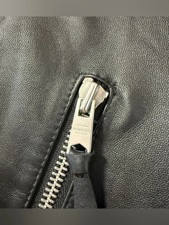 AllSaints Dalby Slim Fit Leather Biker Jacket Classic Jacket US 8 - Picture 11 of 13